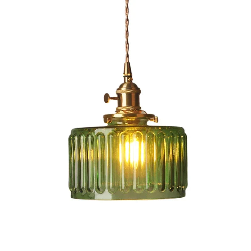 Vintage-pendellampe i riflet glas med guldfinish
