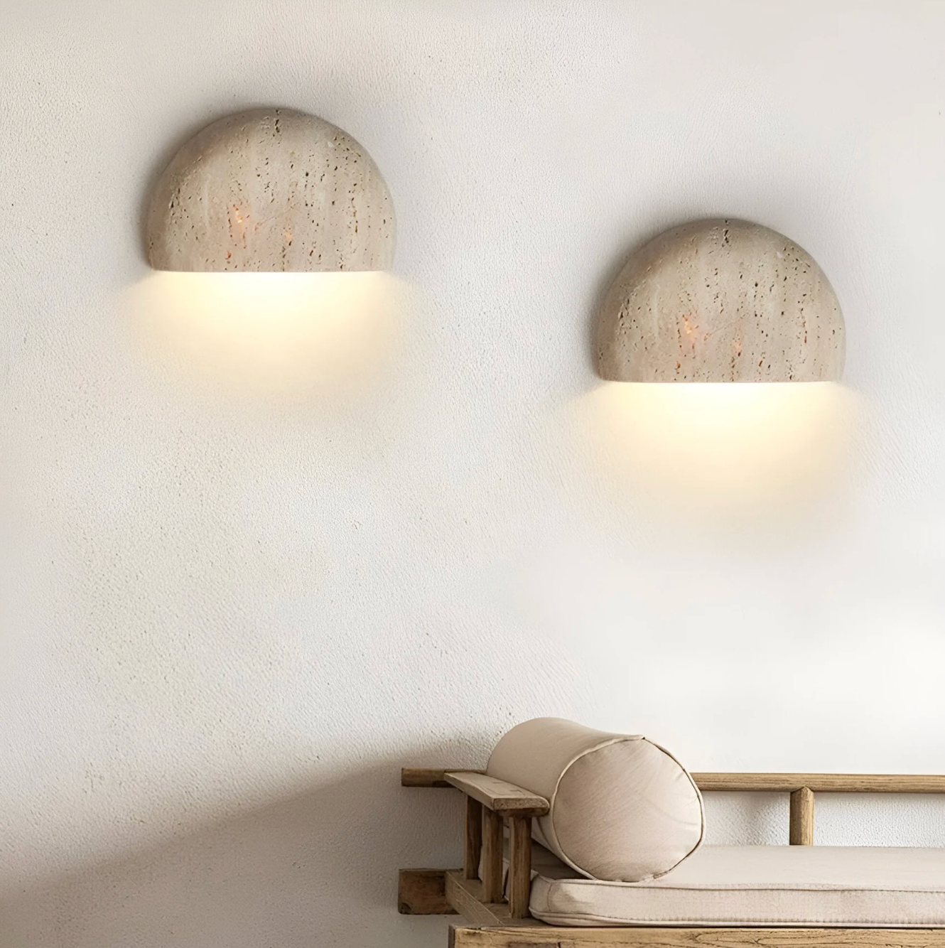 Væglampe i natursten – halvrundt design med LED