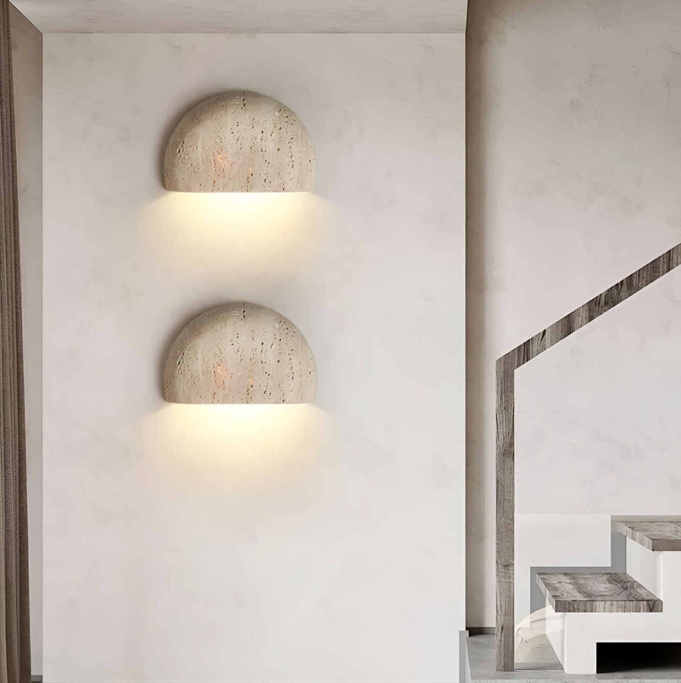 Væglampe i natursten – halvrundt design med LED