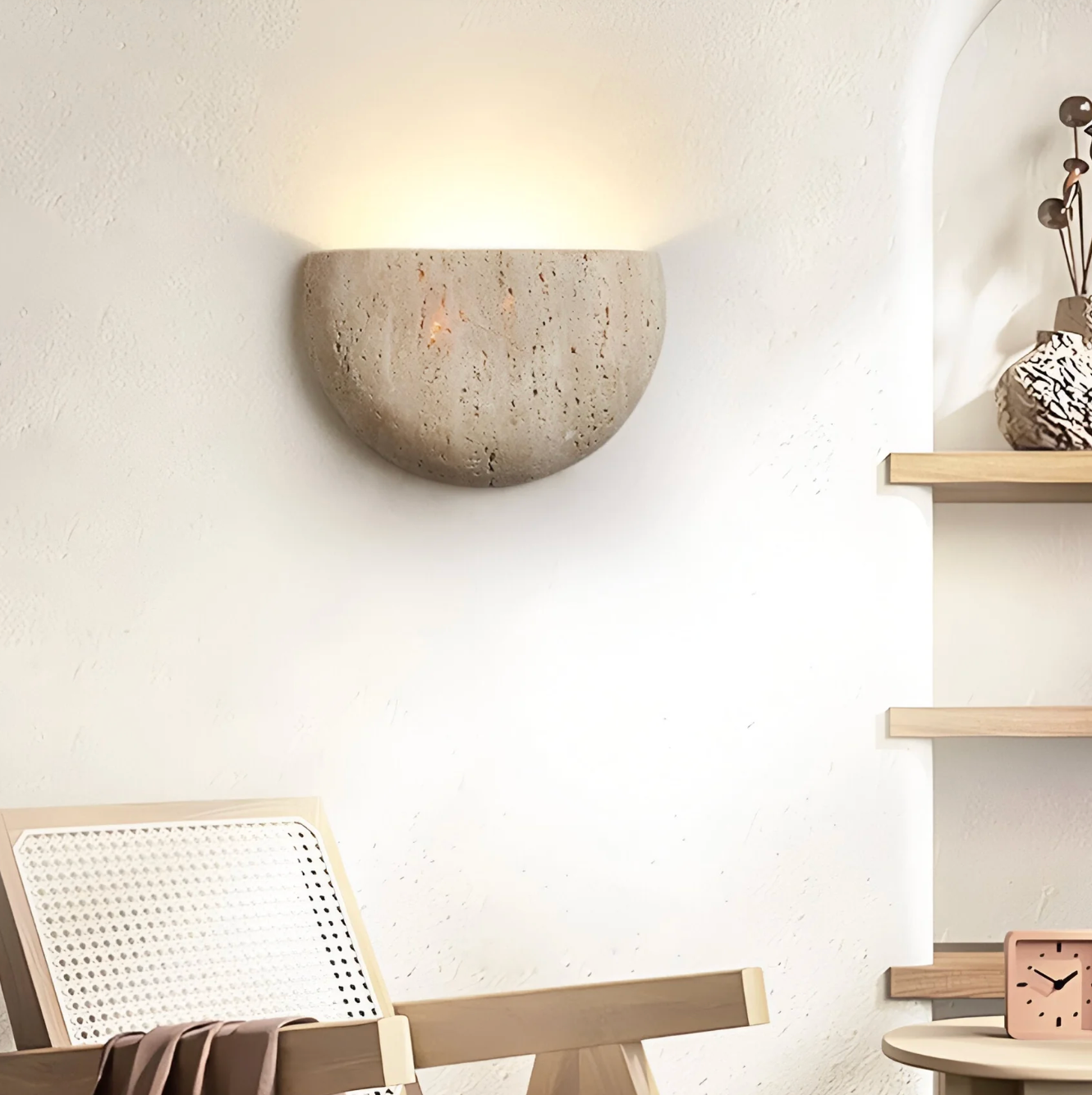 Væglampe i natursten – halvrundt design med LED