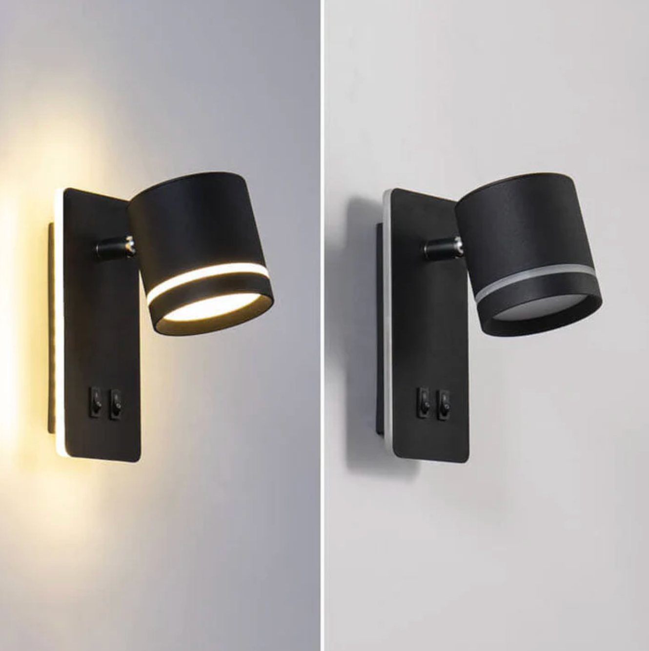Moderne LED-væglampe med justerbar reflektor og dobbelt afbryder