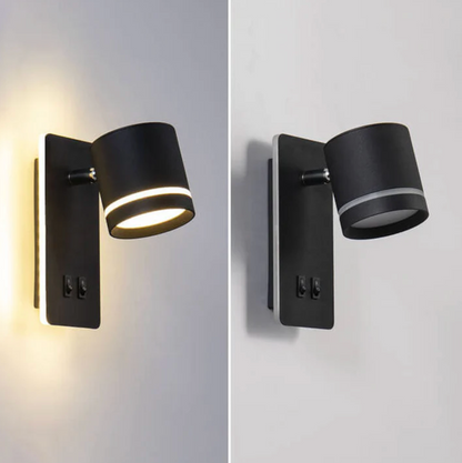 Moderne LED-væglampe med justerbar reflektor og dobbelt afbryder