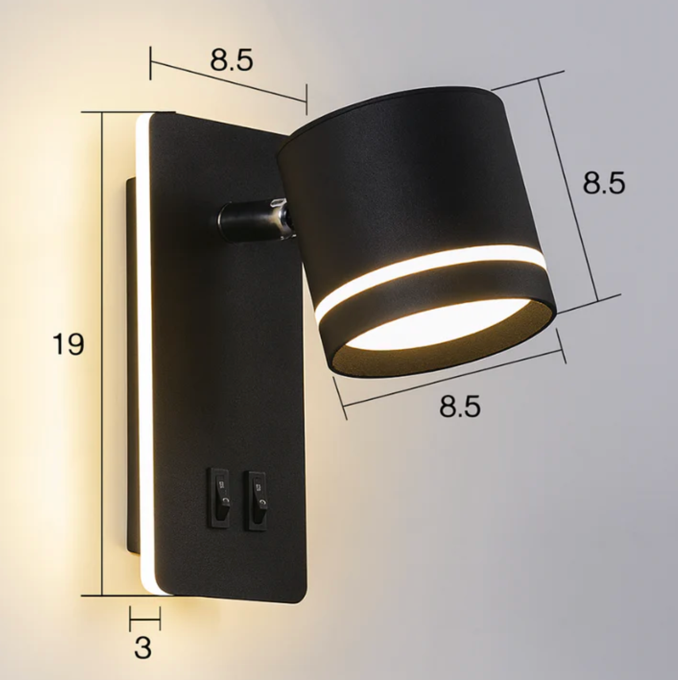 Moderne LED-væglampe med justerbar reflektor og dobbelt afbryder