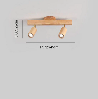Loftlampe i træ med justerbare spotlights – skandinavisk stil