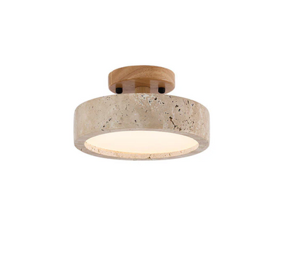 Minimalistisk loftlampe i travertin og træ