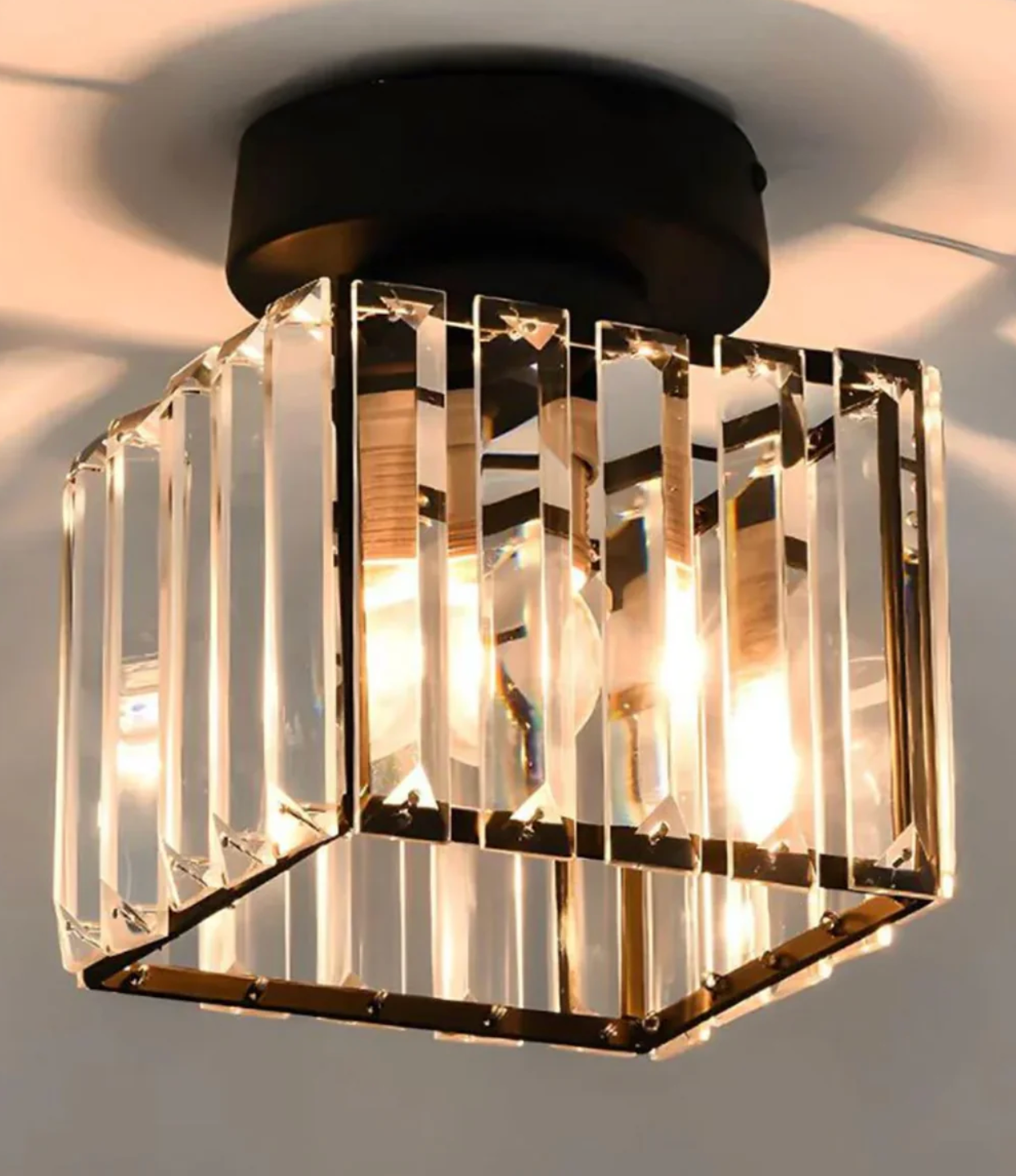 Krystal loftlampe i glamour-stil – moderne loftlampe med transparent skærm