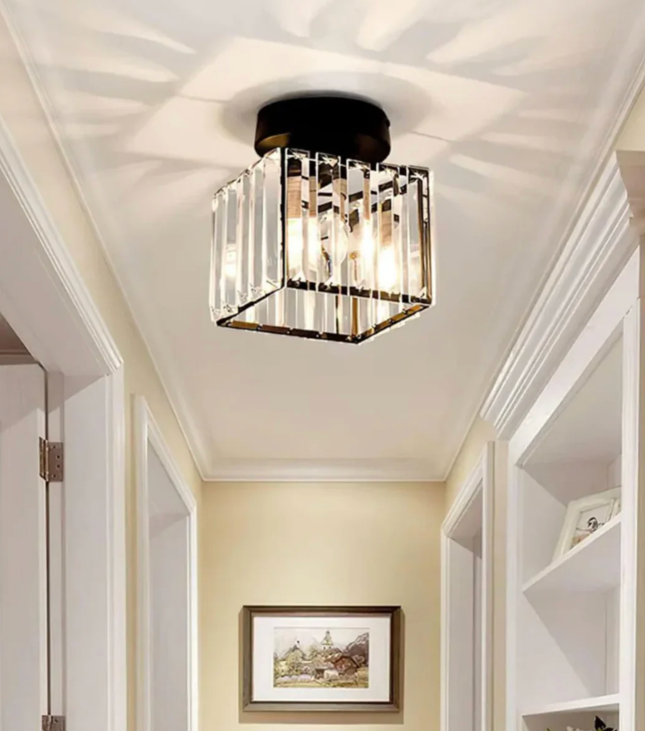 Krystal loftlampe i glamour-stil – moderne loftlampe med transparent skærm