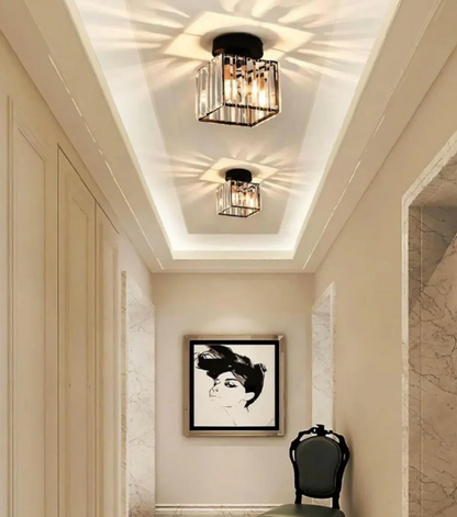 Krystal loftlampe i glamour-stil – moderne loftlampe med transparent skærm