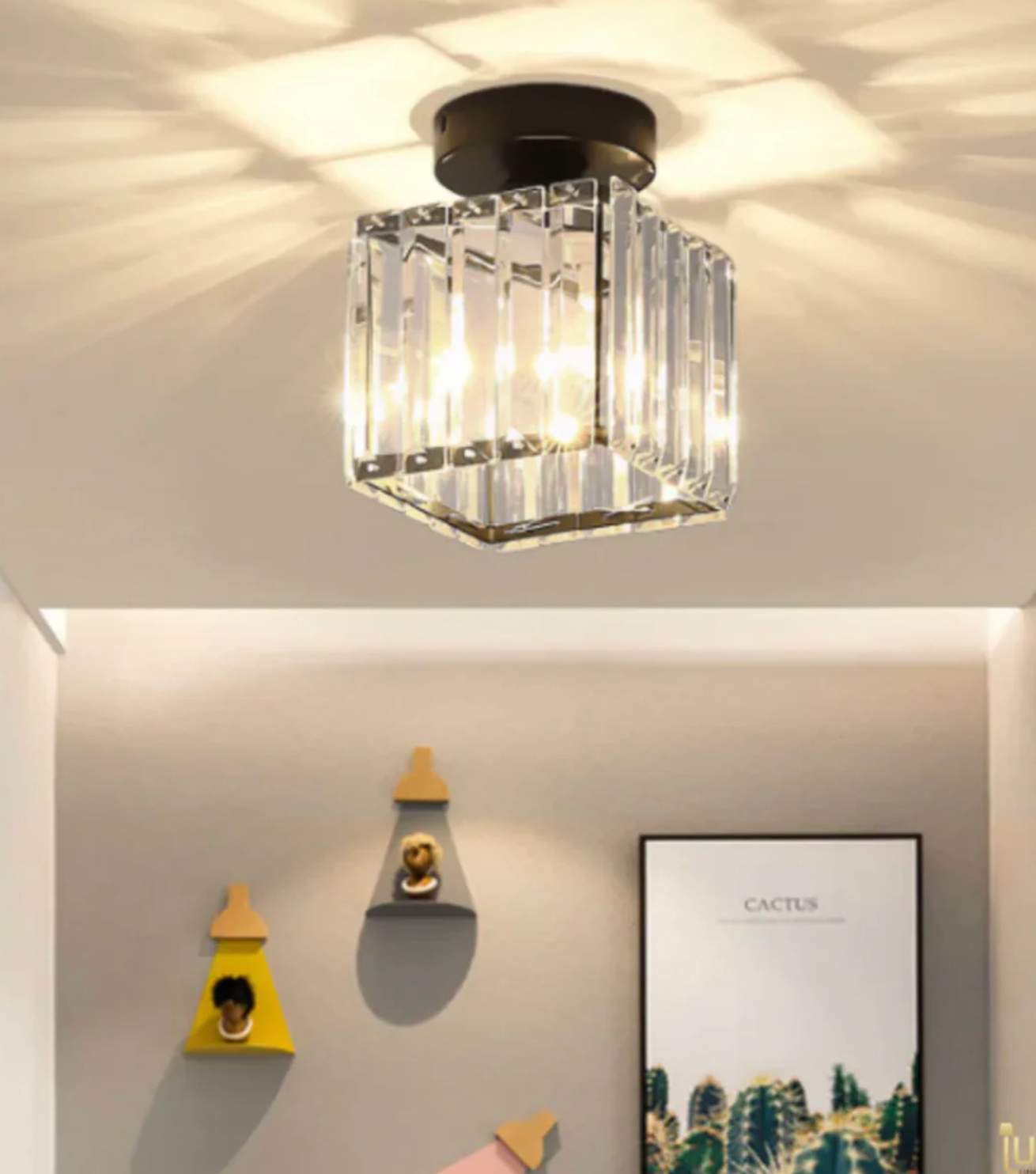 Krystal loftlampe i glamour-stil – moderne loftlampe med transparent skærm
