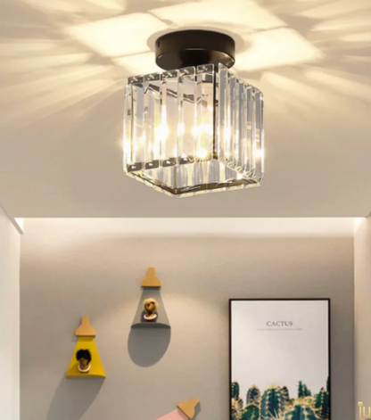 Krystal loftlampe i glamour-stil – moderne loftlampe med transparent skærm