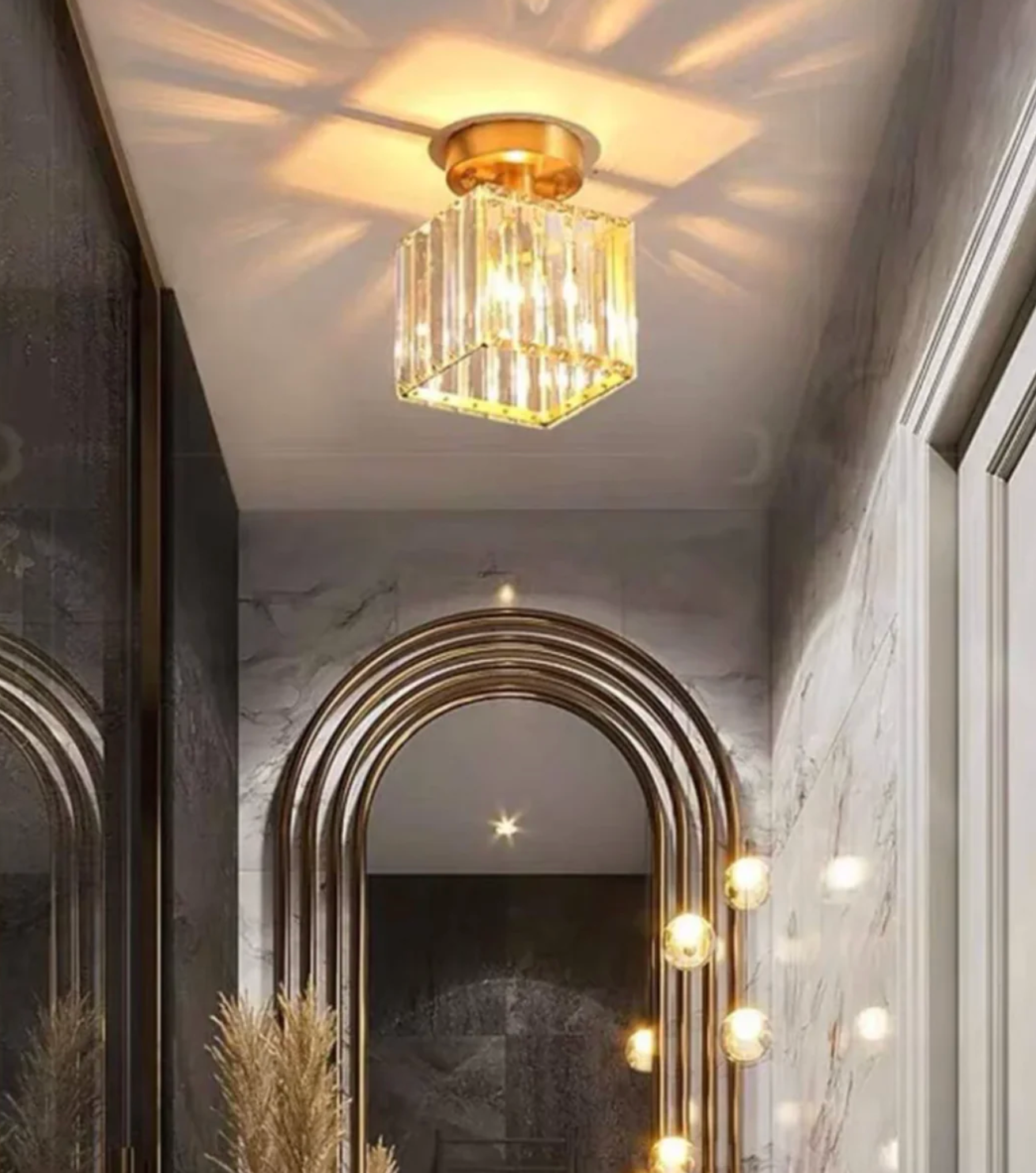Krystal loftlampe i glamour-stil – moderne loftlampe med transparent skærm