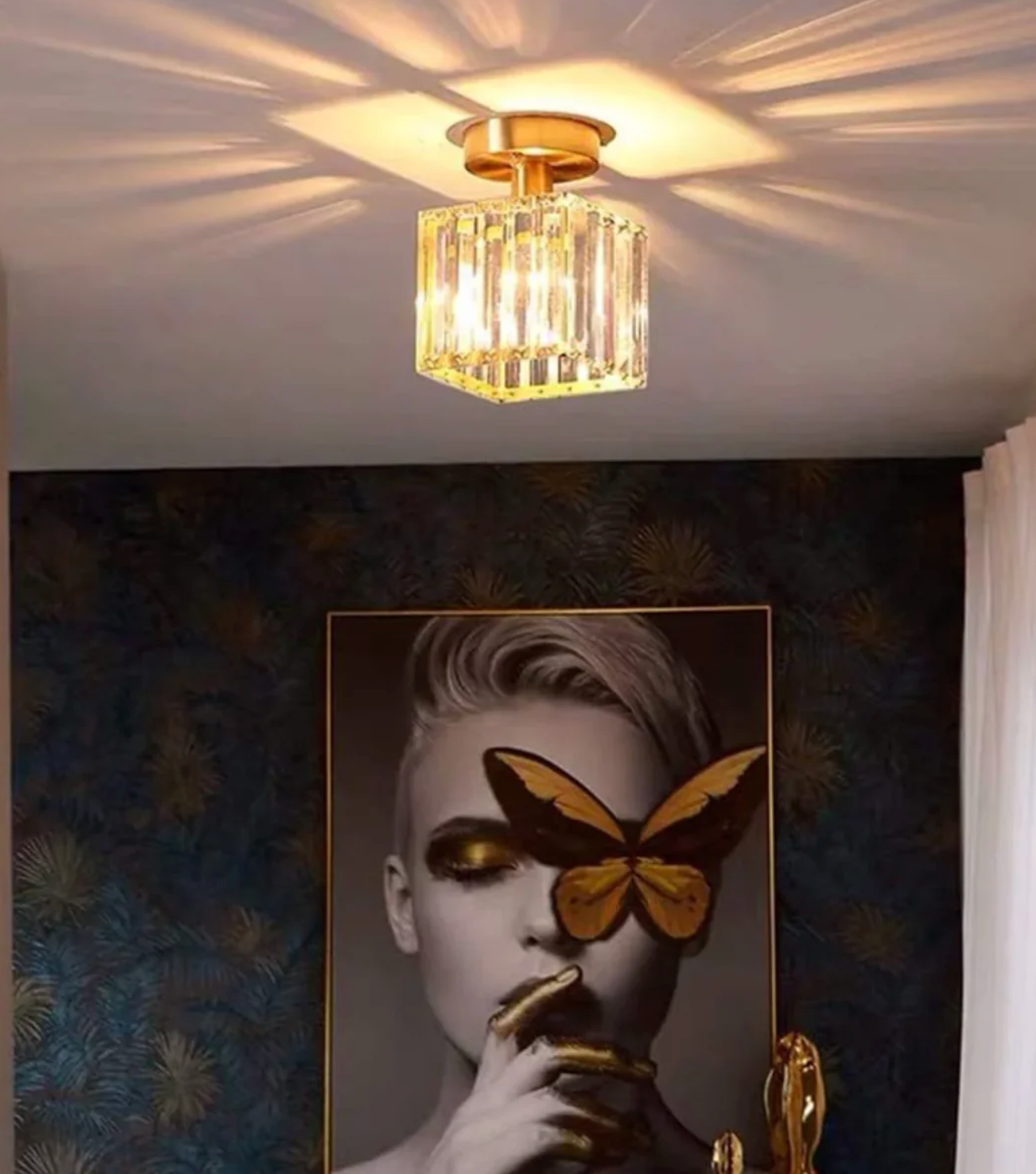 Krystal loftlampe i glamour-stil – moderne loftlampe med transparent skærm