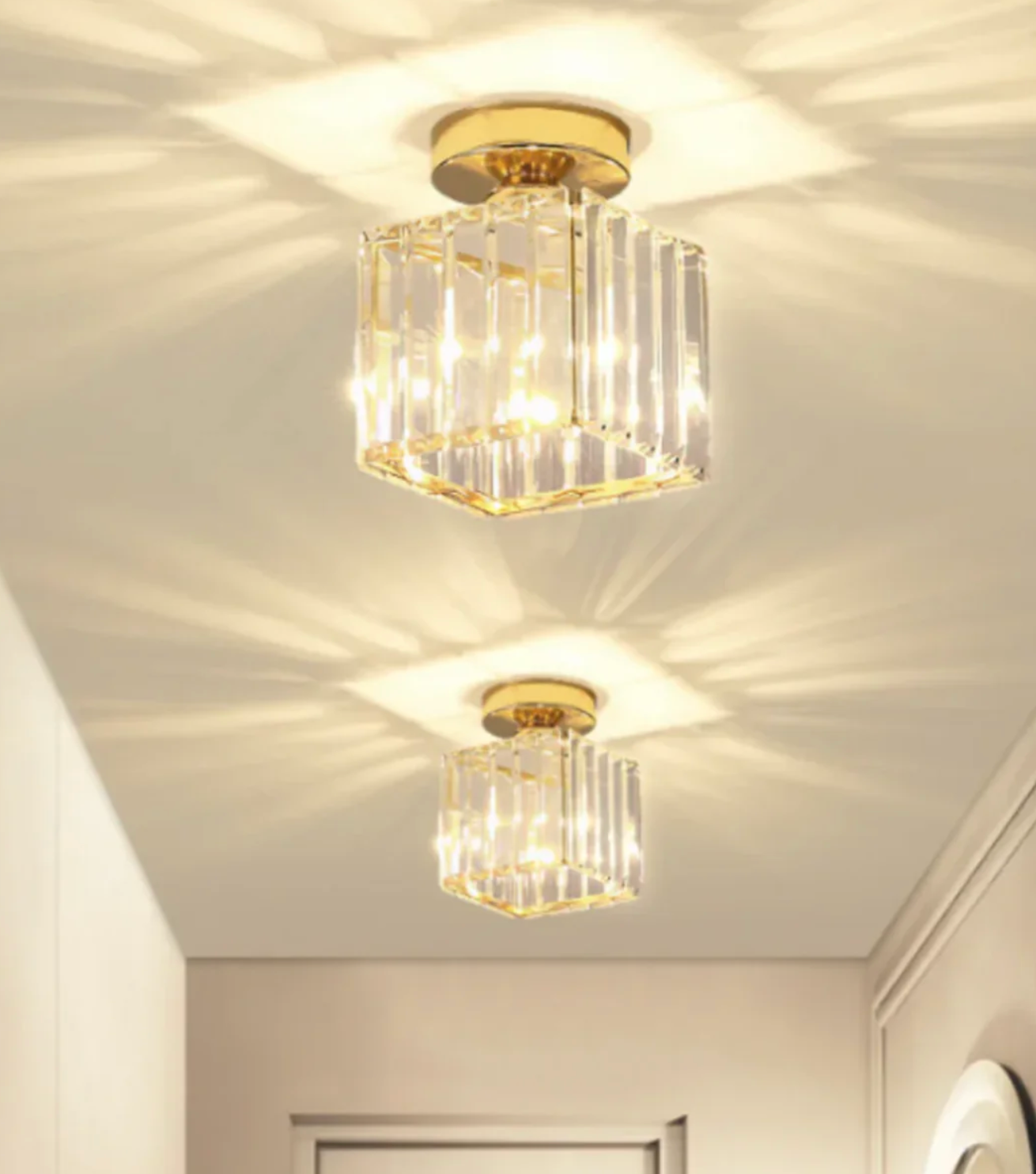 Krystal loftlampe i glamour-stil – moderne loftlampe med transparent skærm