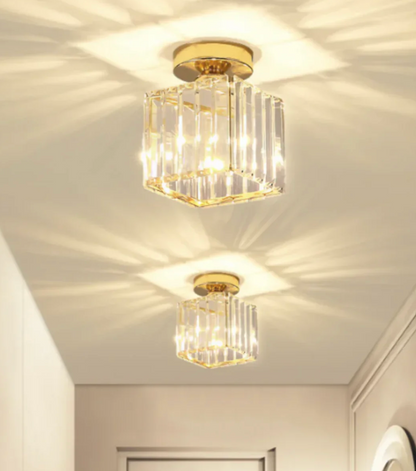 Krystal loftlampe i glamour-stil – moderne loftlampe med transparent skærm