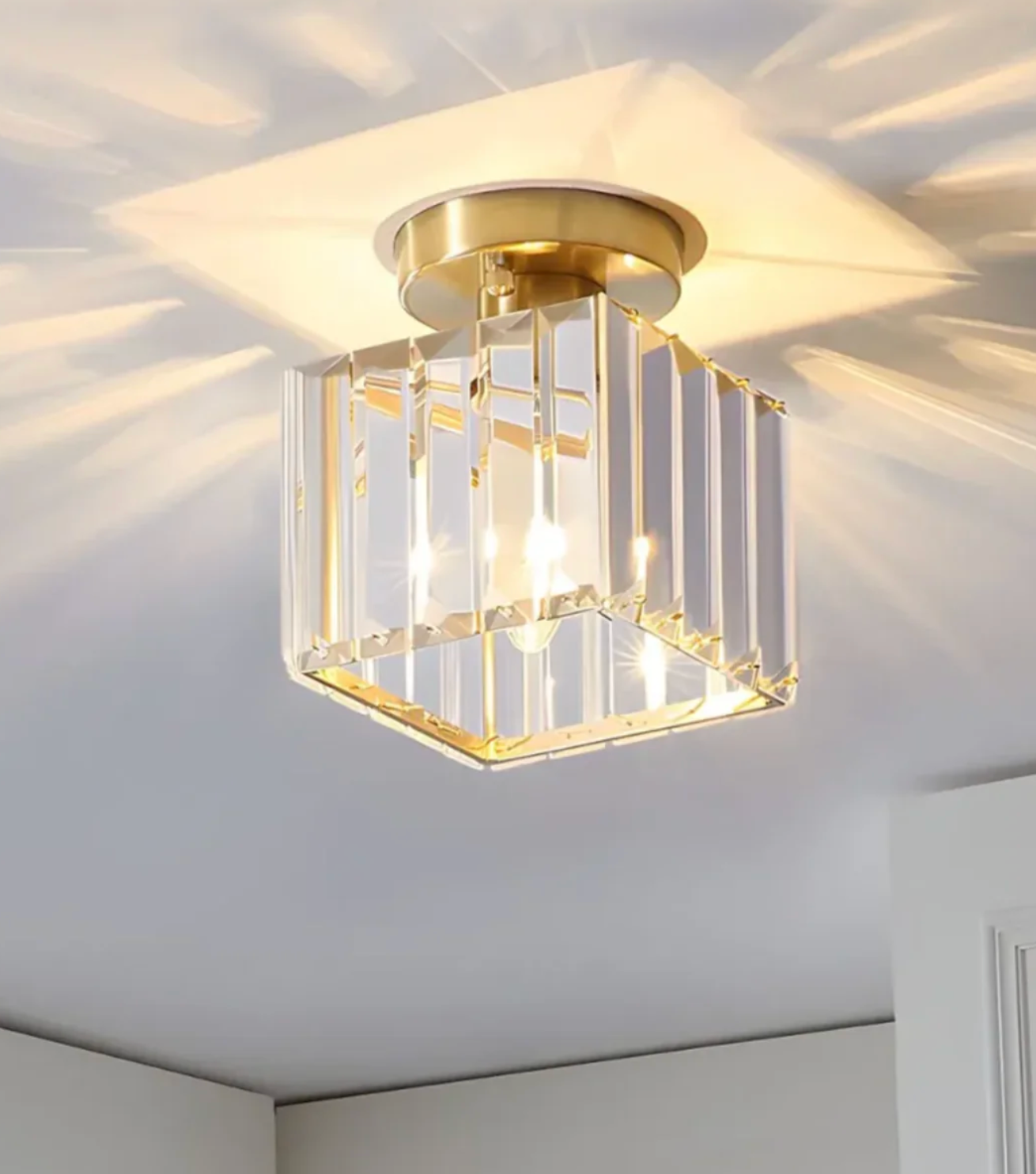Krystal loftlampe i glamour-stil – moderne loftlampe med transparent skærm