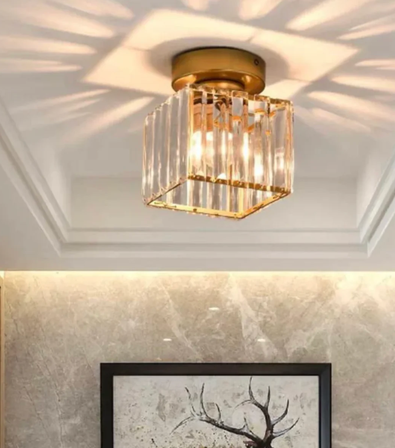 Krystal loftlampe i glamour-stil – moderne loftlampe med transparent skærm