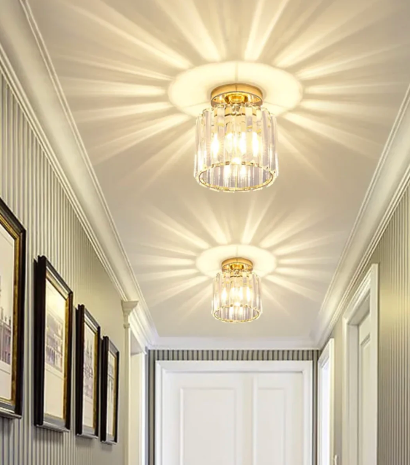 Krystal loftlampe i glamour-stil – moderne loftlampe med transparent skærm