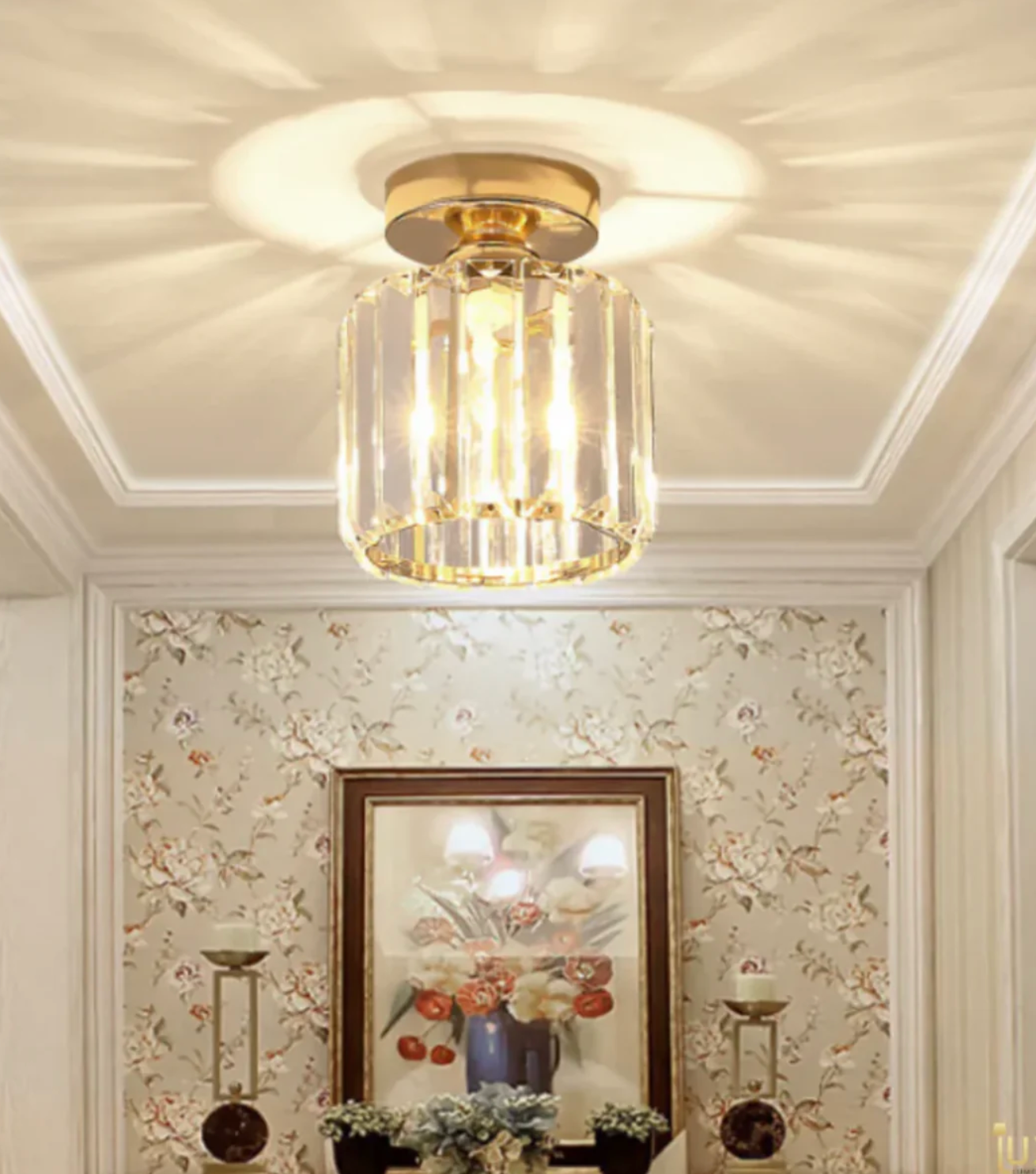 Krystal loftlampe i glamour-stil – moderne loftlampe med transparent skærm