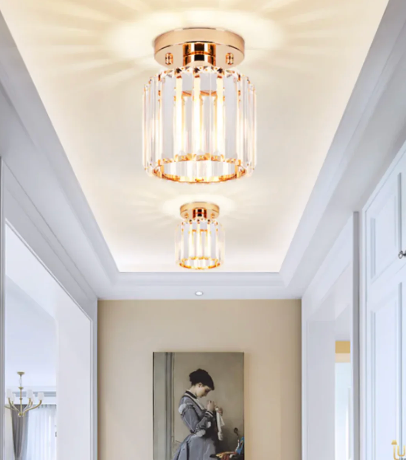 Krystal loftlampe i glamour-stil – moderne loftlampe med transparent skærm
