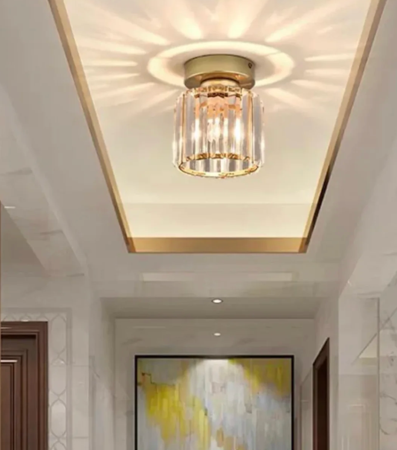 Krystal loftlampe i glamour-stil – moderne loftlampe med transparent skærm