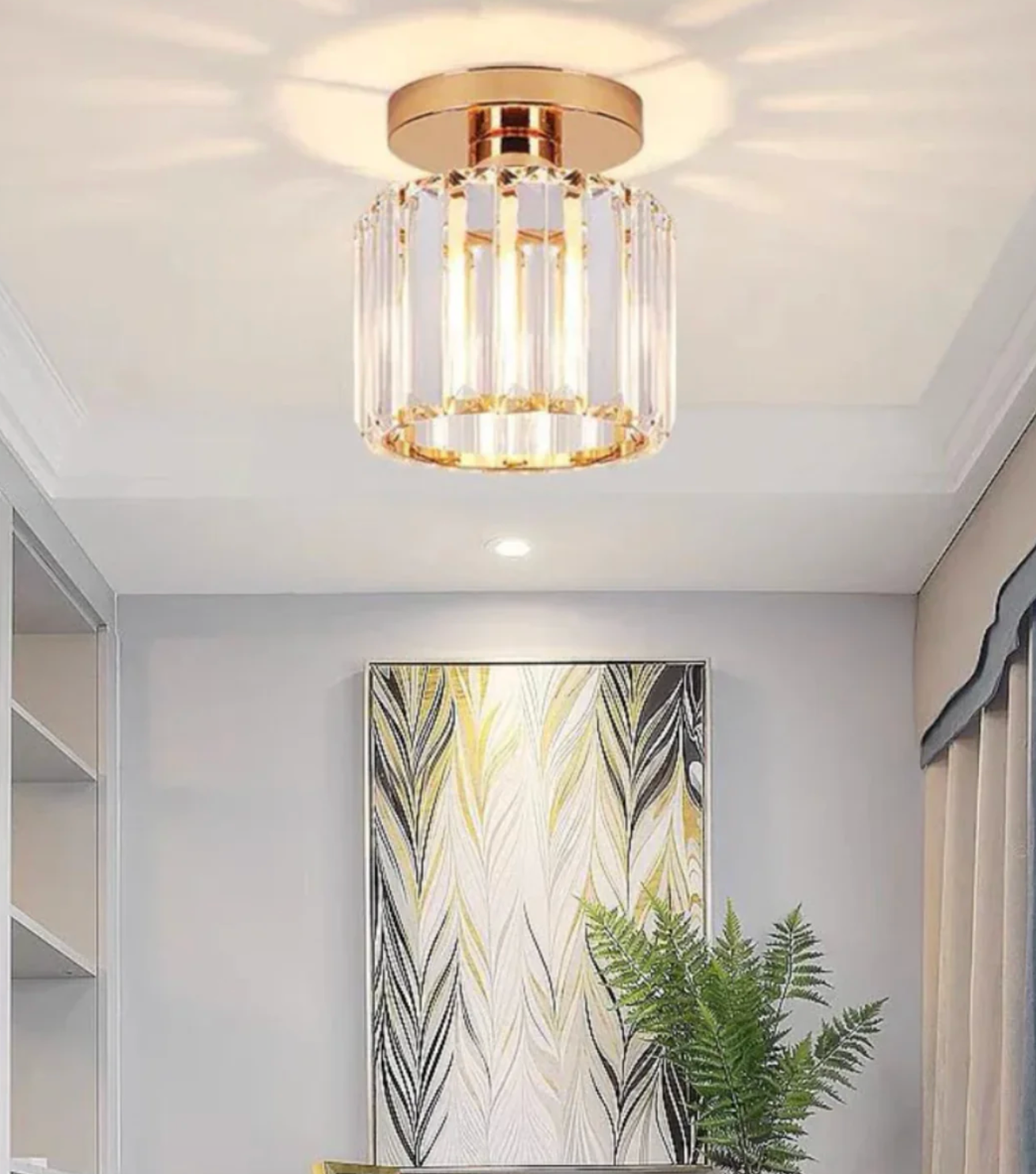 Krystal loftlampe i glamour-stil – moderne loftlampe med transparent skærm