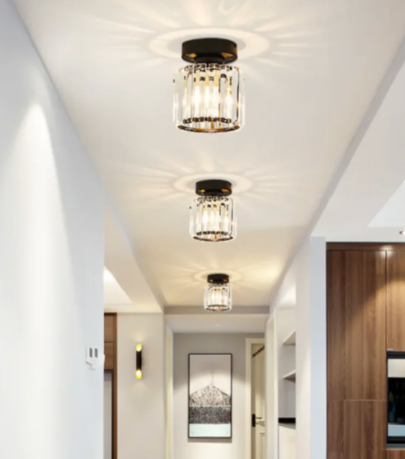Krystal loftlampe i glamour-stil – moderne loftlampe med transparent skærm