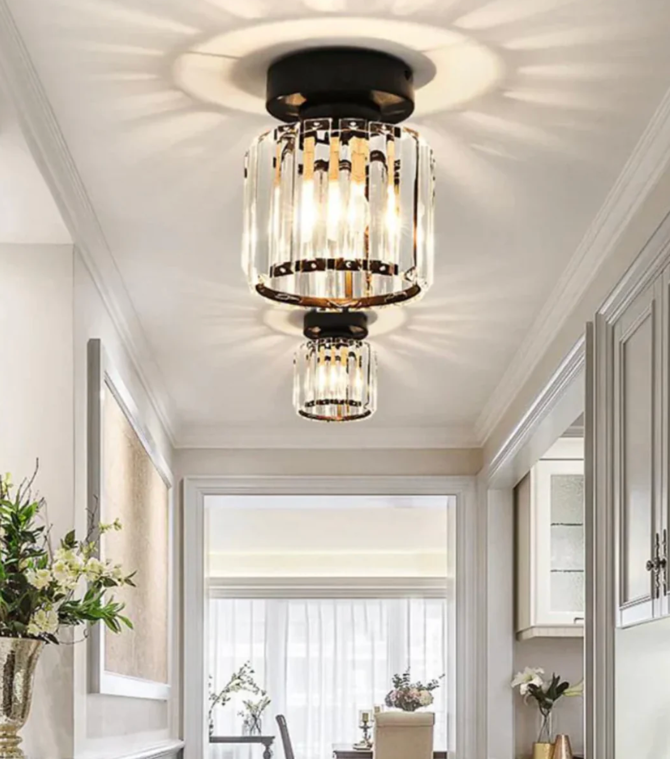 Krystal loftlampe i glamour-stil – moderne loftlampe med transparent skærm