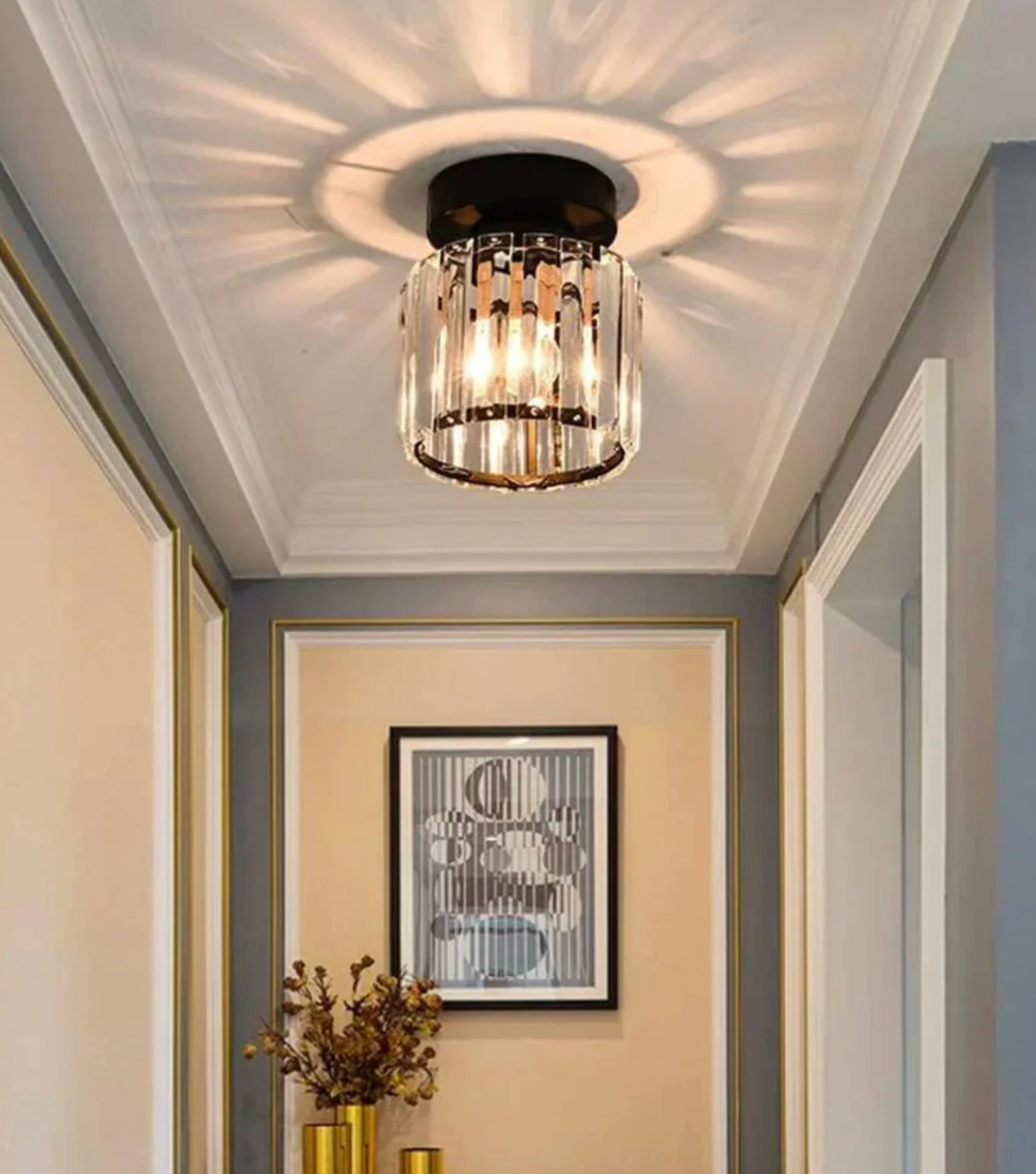 Krystal loftlampe i glamour-stil – moderne loftlampe med transparent skærm