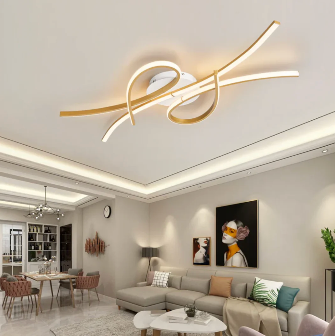 Moderne LED-loftlampe med geometrisk lysdesign