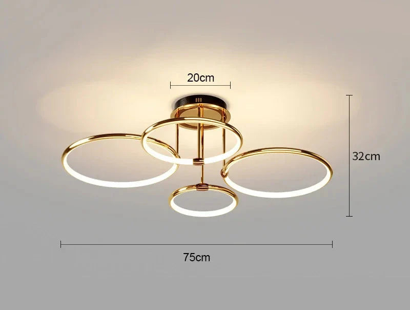 Moderne LED-lysekrone med geometriske ringe
