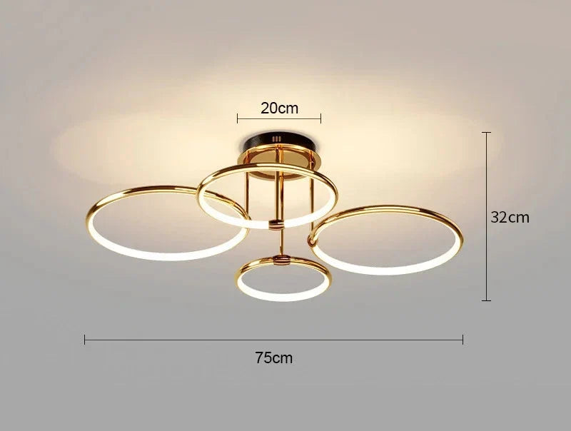 Moderne LED-lysekrone med ringe – loftlampe med geometrisk form