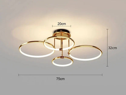 Moderne LED-lysekrone med ringe – loftlampe med geometrisk form