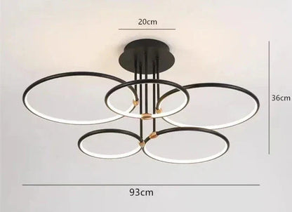 Moderne LED-lysekrone med geometriske ringe