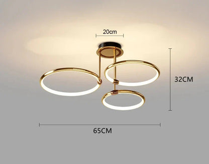 Moderne LED-lysekrone med geometriske ringe