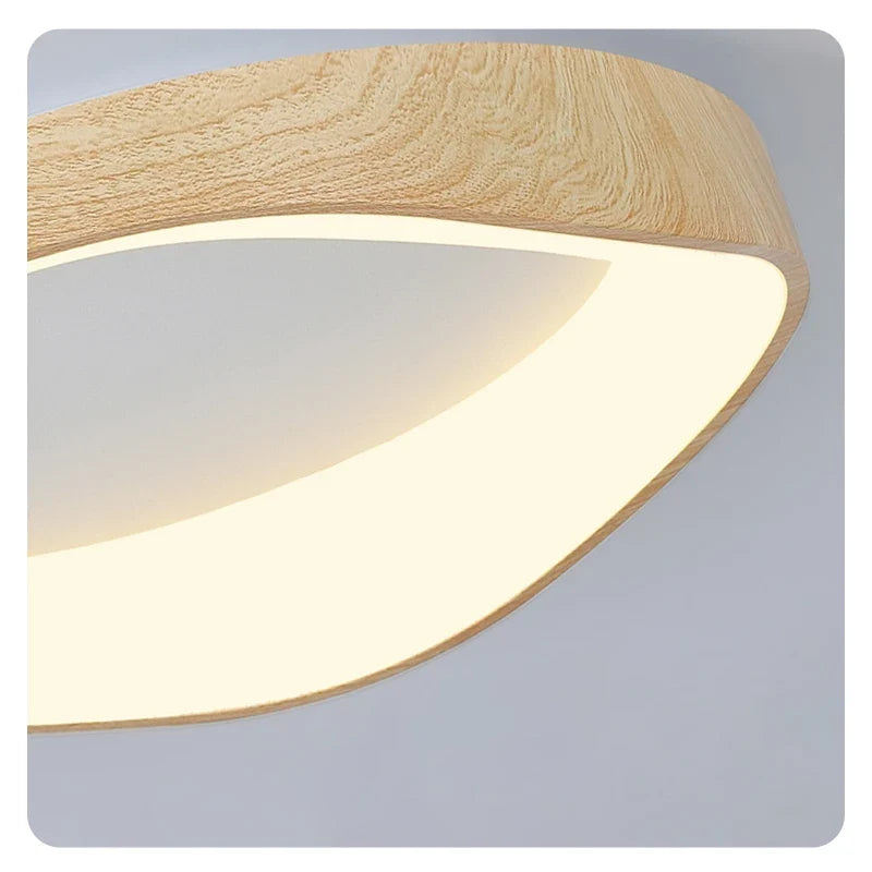 Skandinavisk LED-loftlampe – Moderne påbygningslampe med træeffekt