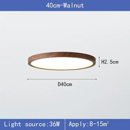 Rund LED-loftlampe med ramme i trælook