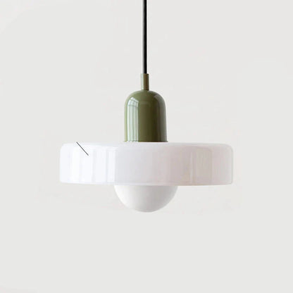 Bauhaus-pendellampe med farvet glasskærm
