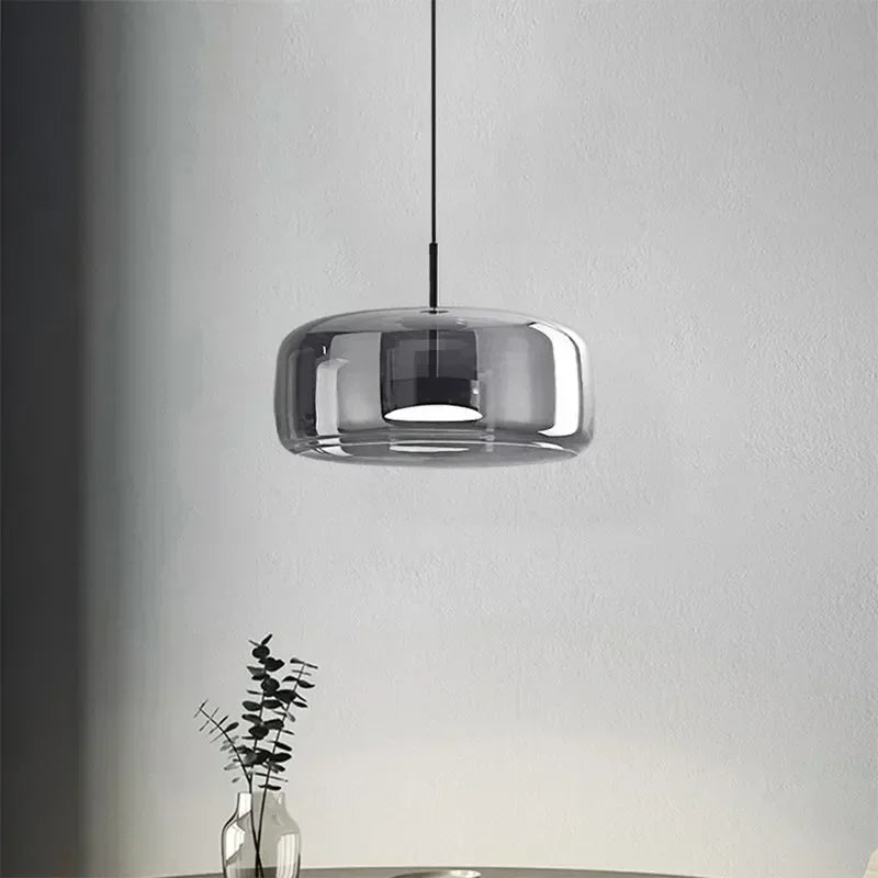 Moderne LED-pendellampe i glas med guldfinish