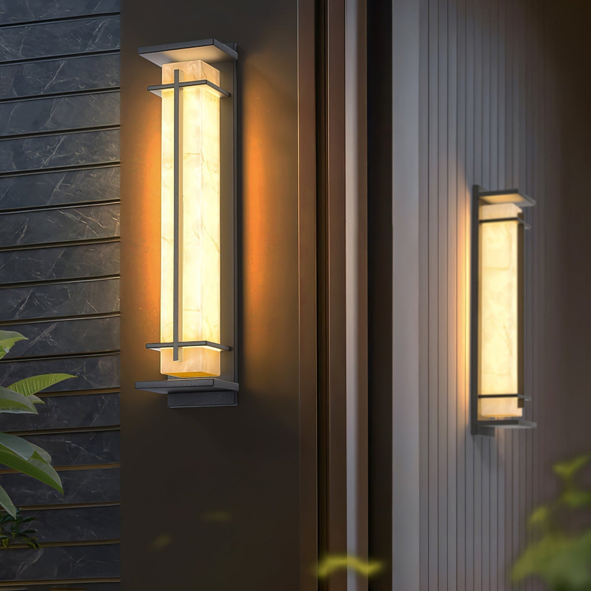Udendørs væglampe i alabaster-look, aflang LED - Lumzi