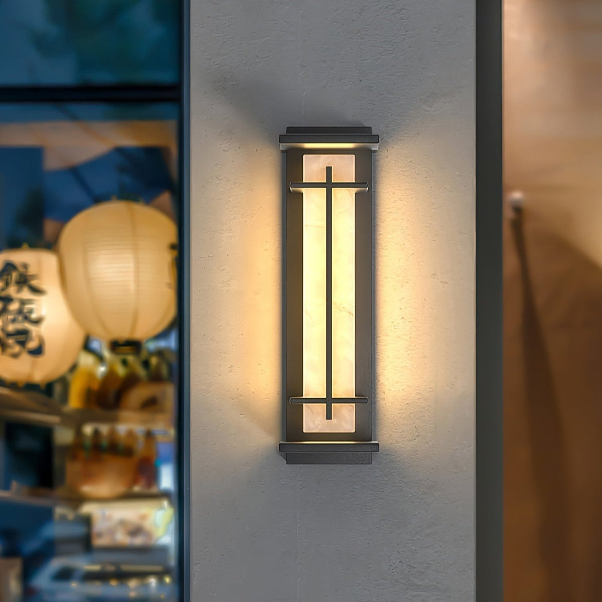 Udendørs væglampe i alabaster-look, aflang LED - Lumzi