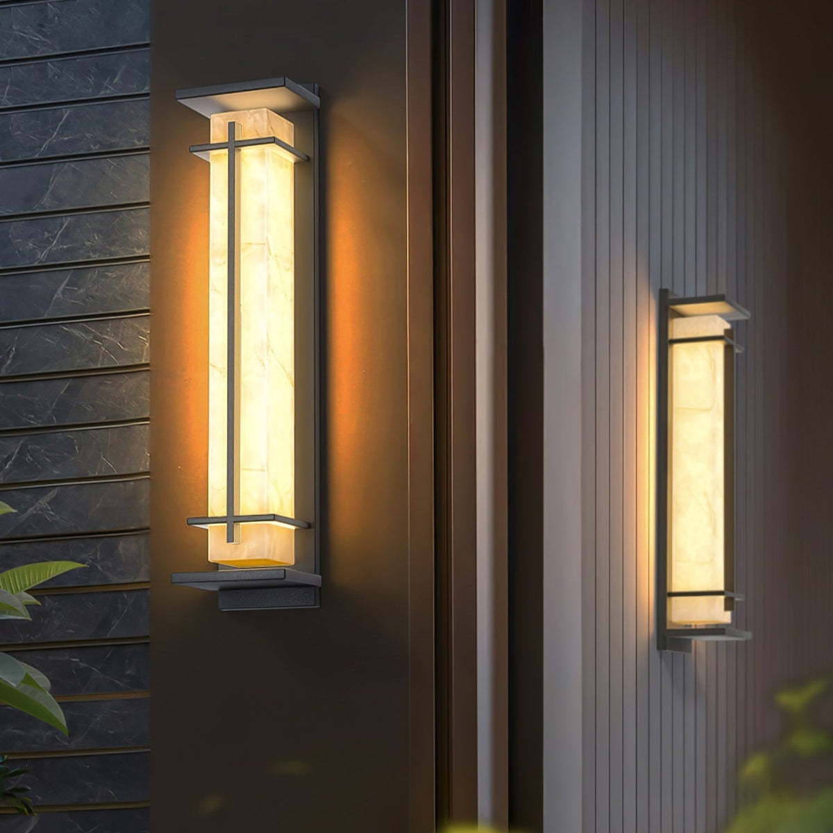 Udendørs væglampe i alabaster-look, aflang LED - Lumzi