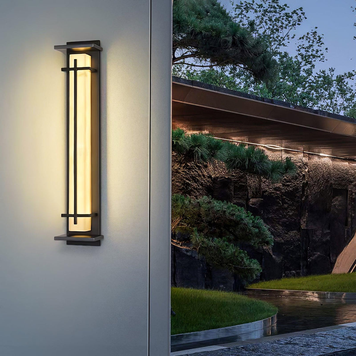 Udendørs væglampe i alabaster-look, aflang LED - Lumzi