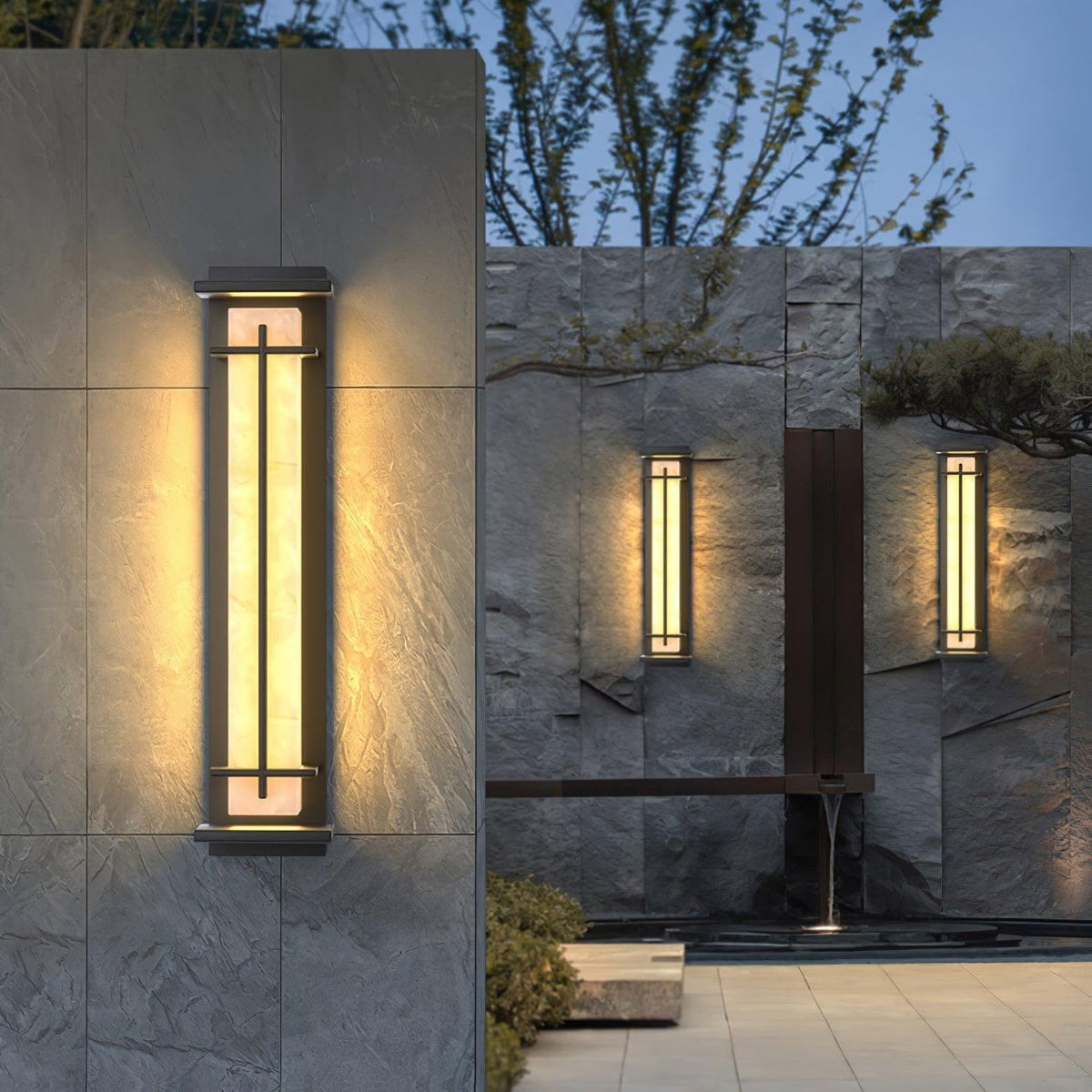 Udendørs væglampe i alabaster-look, aflang LED - Lumzi