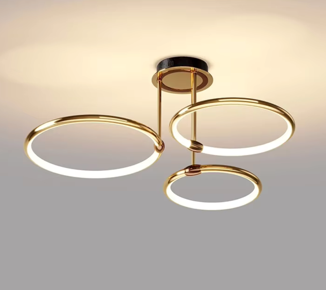 Moderne LED-lysekrone med ringe – loftlampe med geometrisk form