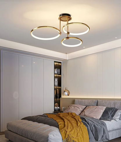 Moderne LED-lysekrone med ringe – loftlampe med geometrisk form