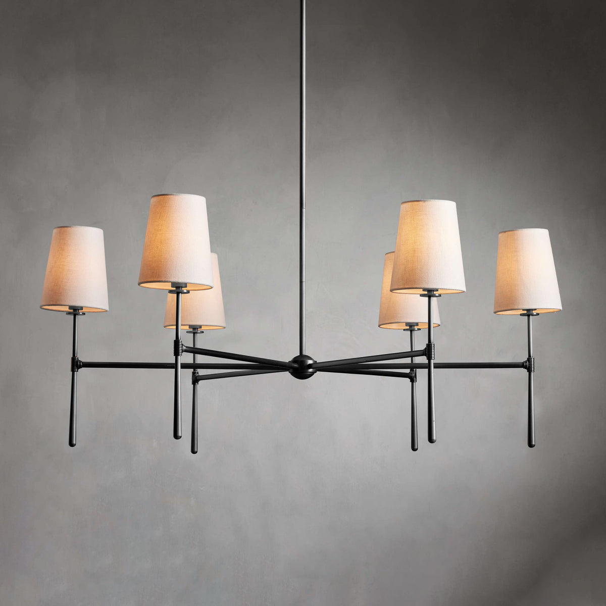 Lysekrone i hør, mid-century, 6 lys - Lumzi