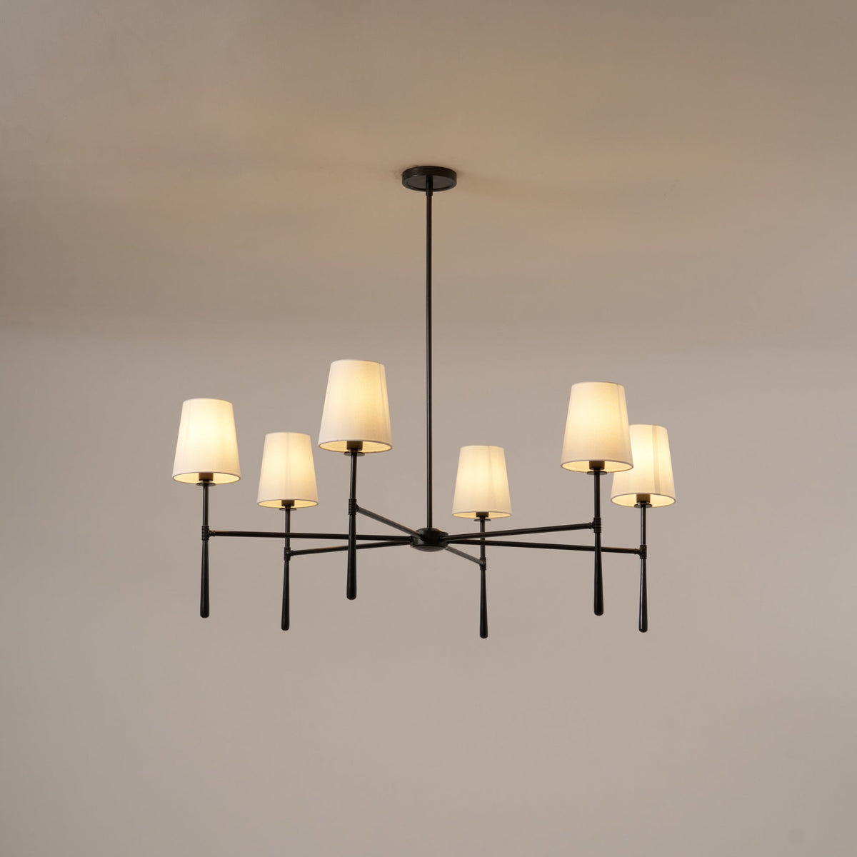Lysekrone i hør, mid-century, 6 lys - Lumzi