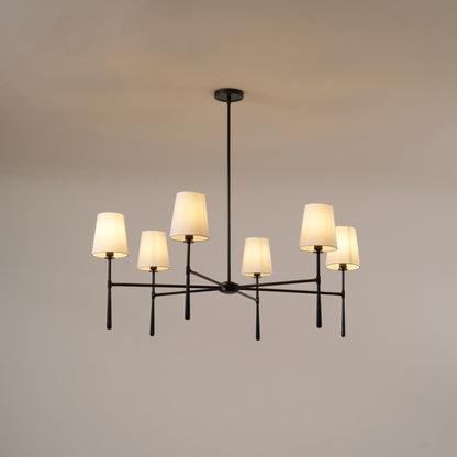 Lysekrone i hør, mid-century, 6 lys - Lumzi