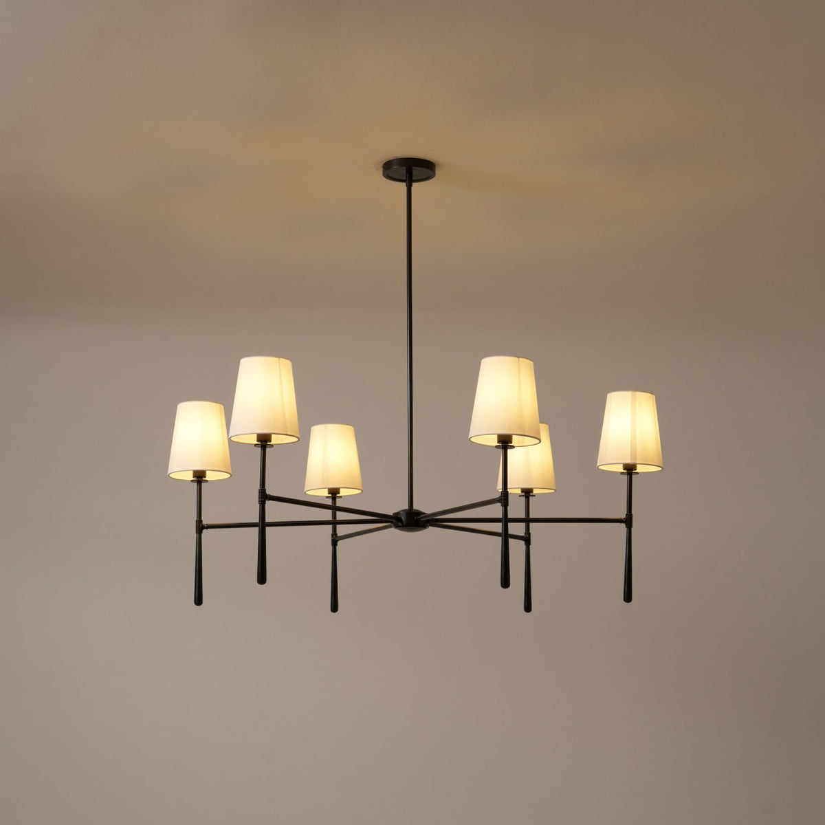 Lysekrone i hør, mid-century, 6 lys - Lumzi
