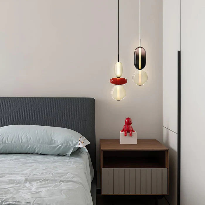 Farverig LED-pendellampe i glas